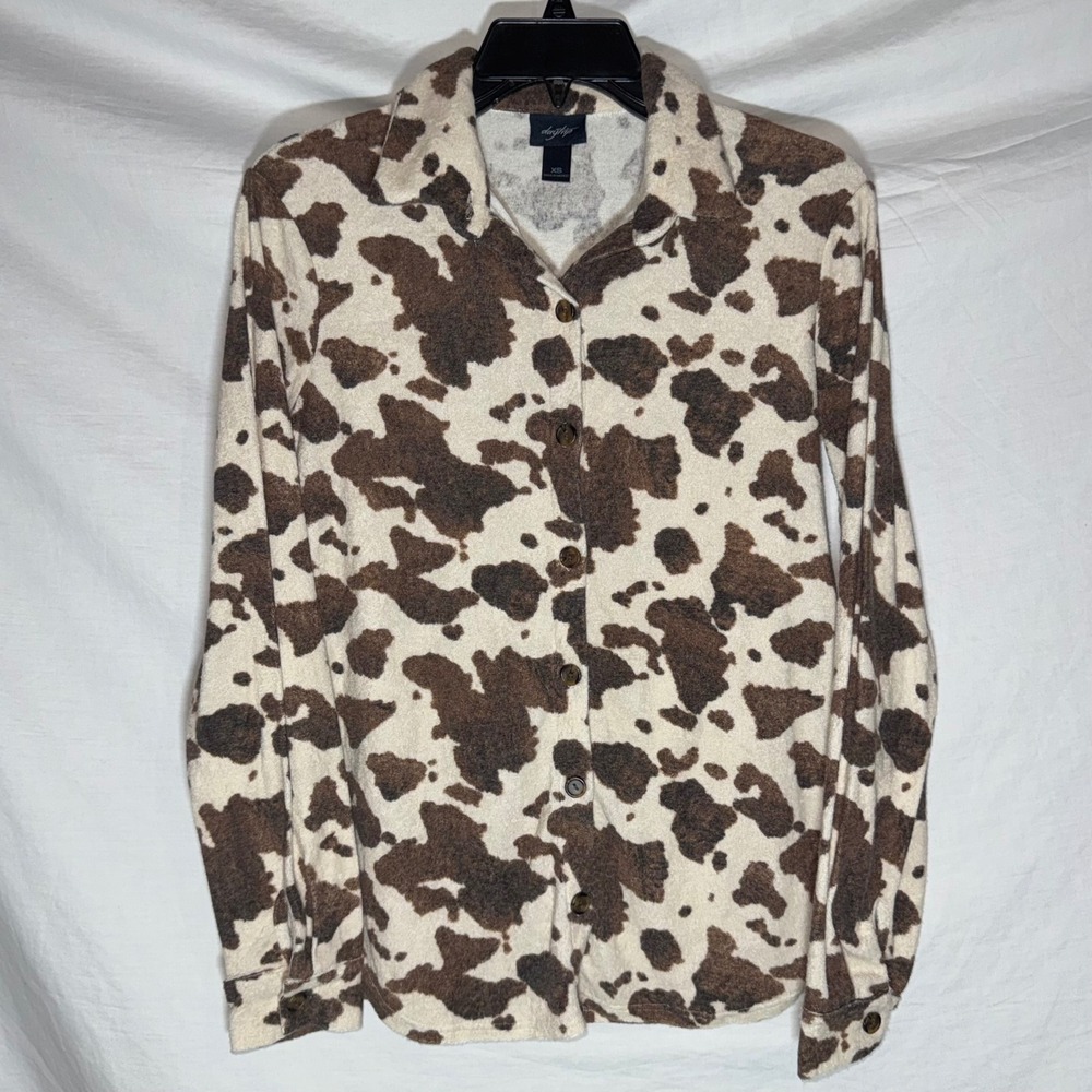 Daytrip Women XS Cow Print Button Down Long Sleeve Shirt Cowgirl Western